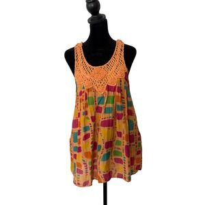 Art To Wear Silk Blend Crochet Tunic Top BOHO Geometric Womens M Eclectic